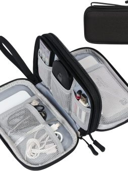 FYY Travel Cable Organizer Pouch Electronic Accessories Carry Case Portable Waterproof Double Layers All-in-One Storage Bag for Cord, Charger, Phone, Earphone Black